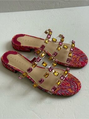 Alex Marie Embellished Rhinestone Women’s Low Heel Sandals Shoes Size 7.5 Medium